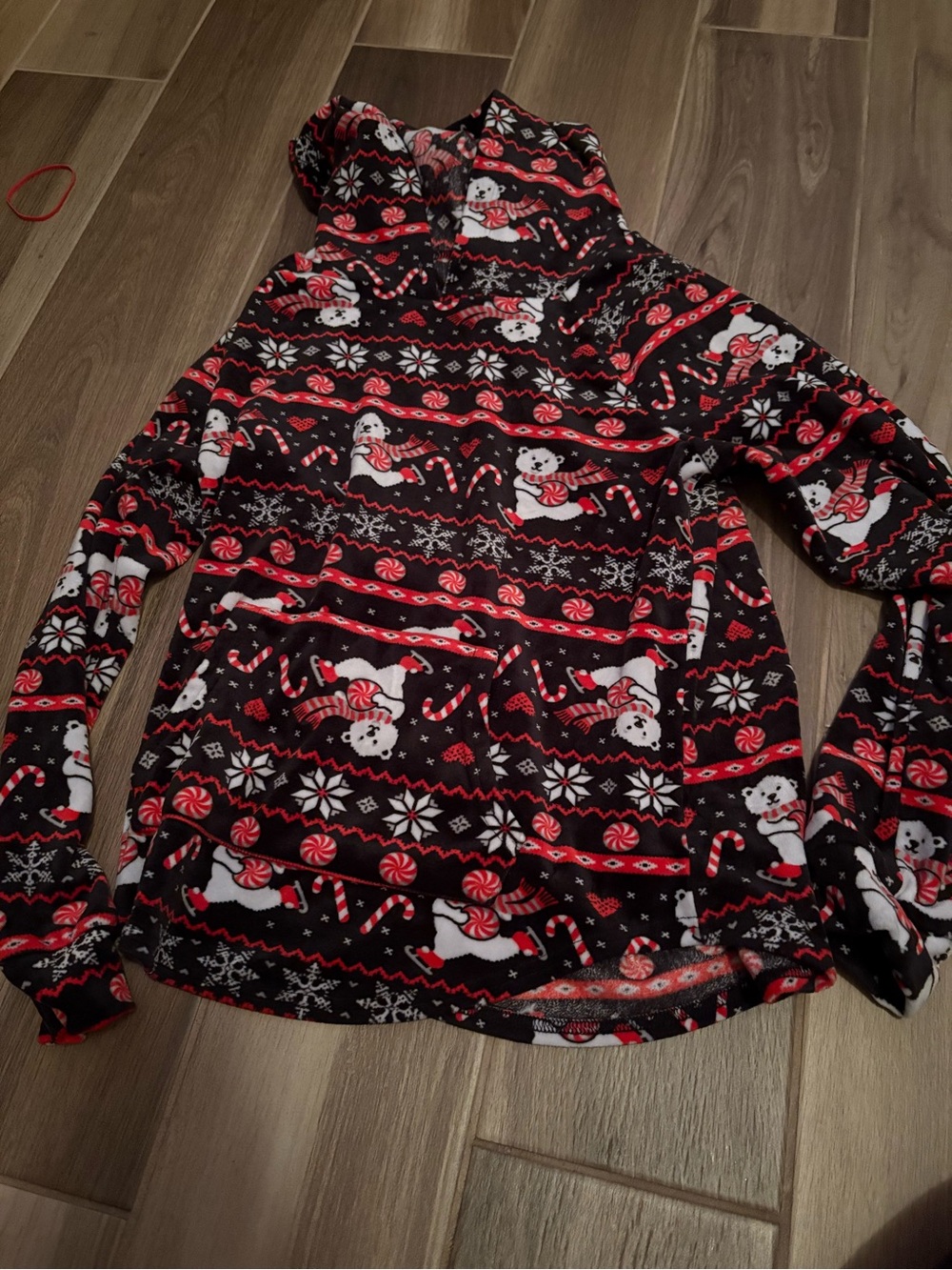 No Boundaries Candy Cane & Polar Bear Fleece Hoodie - Black & Red